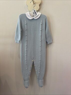 NWT Mi Lucero Knit Footie with Baubles, Light blue Size 9m